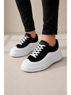 Ebrus Trend JET-507 Dara Bağcıklı Süet Cilt Erkek Günlük Sneaker Ayakkabı SCBT Siyah/Beyaz