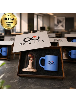 BK Gift Logonuza Özel 10 Adet Kutulu Lila Fincan ve Aşk Perisi Fanus Seti – Ahşap Kutulu Kurumsal Hediye Seti