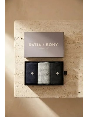 Bony Socks Erkek 3'lü Gri Premium Kutulu Zımbalı Soket Çorap