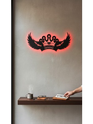 Wells Kişiye Özel Kral Tacı ve Kanat Rgb LED Tablo - 70X30 cm