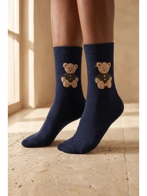 Bony Socks Unisex Teddy Desenli Soket Çorap Lacivert