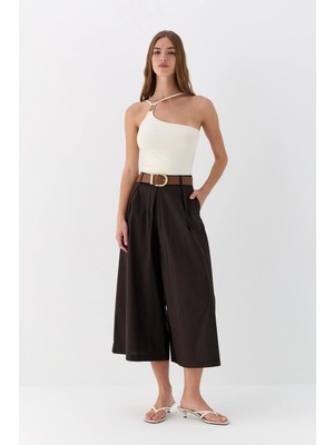 Lencie Kemerli Bol Paça Pantolon Kahverengi