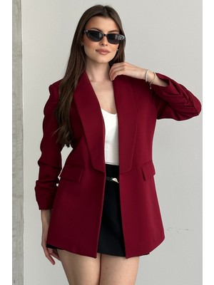 Moda Armanc Kadın Blazer Ceket Büzgülü Kol Detaylı Şık Ofis Ceket Kruvaze Yaka