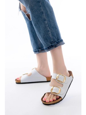 Aymood P-101 Beyaz Günlük Birkenstock Kadın Terlik