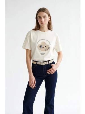 Lencie Baskı ve Nakış Detaylı T-Shirt Ekru
