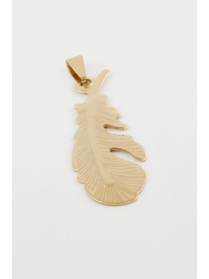 Zero Land Ilkeshop Yaprak Çelik Kolye Ucu 5 Cm-Sarı