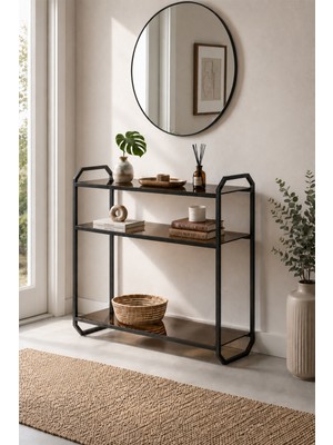 Avmpark Gen8 Dresuar Siyah Metal Ayaklı Temperli Bronz Camlı Dekoratif Raflı Konsol