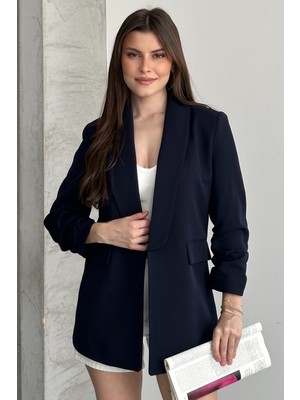 Moda Armanc Kadın Blazer Ceket Büzgülü Kol Detaylı Şık Ofis Ceket Kruvaze Yaka