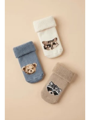 Bony Socks 3'lü Paket Hayvan Desenli Havlu Bebek Soket Çorap
