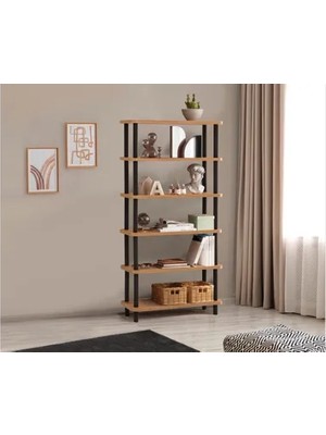 Vivense Dora Gala Kitaplık, Atlantik Siyah, 6 Raflı, 80X28