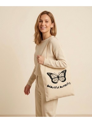 Moonpiece Collection Beatıful Butterfly Baskılı Hambez Omuz Çantası