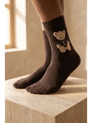 Bony Socks Unisex Teddy Desenli Soket Çorap Koyu Kahve