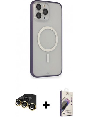 Marsilyan™- iPhone 14 Pro Max Kılıf Siluet Işık Koleksiyonu - Siyah Bilvis 3D Mat Cam Ekran Koruyucu + Raze Metal Kamera Lens - Gd