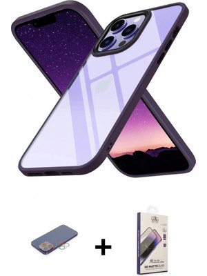 Marsilyan™- iPhone 13 Pro Max Kılıf Nova Işık Serisi - Siyah Bilvis 3D Mat Cam Ekran Koruyucu + Renkli Kamera Lens Koruma Cam - Pe