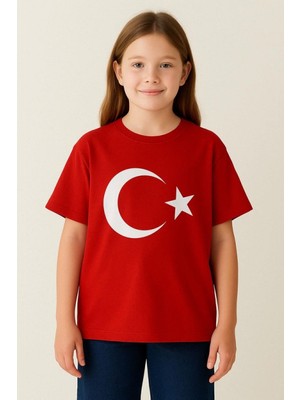 Gacir Türk Bayrağı Baskılı Kırmızı T-Shirt