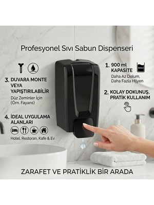 Dora Duvara Monte Gagalı Sıvı Sabun Dispenseri – 900 ml (Siyah / Beyaz Seçenekli)