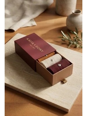 Bony Socks Erkek 3'lü Bordo Premium Kutulu Zımbalı Soket Çorap