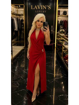 Lavin’s Luxury ❤️scarlet Grace Ince Dokulu Yırtmaçlı Elbise