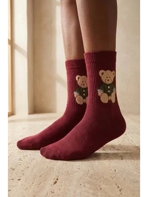 Bony Socks Unisex Teddy Desenli Soket Çorap Bordo