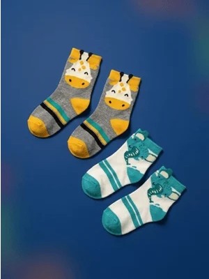 Bony Socks 2'li Paket Hayvan Desenli Çocuk Soket Çorap