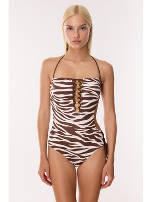 Ayyıldız 6205 Kahverengi Zebra Straplez Mayokini