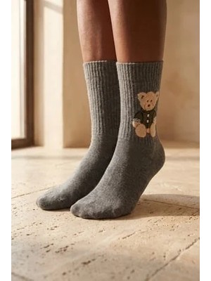 Bony Socks Unisex Teddy Desenli Soket Çorap Gri