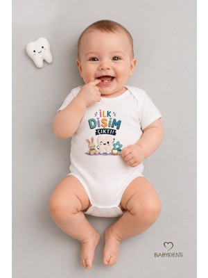 Babyden's Diş Buğdayı Body %100 Pamuk Ilk Dişim Çıktı Baskılı Bebek Kısa Kollu Body Çıtçıtlı Unisex Yenidoğan Zıbın