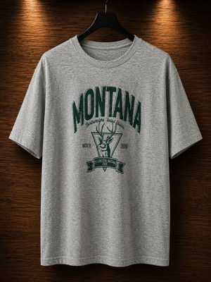 Wear Montana Baskılı Oversize Basic Gri T-Shirt