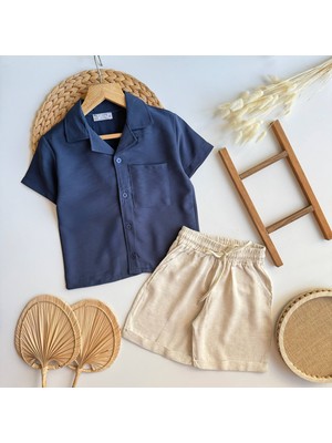Lolipop Kids Store Erkek Çocuk Oversize Modal Gömlek ve Keten Şort Alt Üst Takım