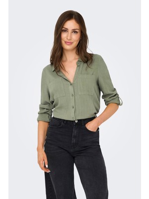 Only Onlyasmin Keten Karışımlı Regular Fit Klasik Yaka Gömlek Bayan Gömlek 15349102