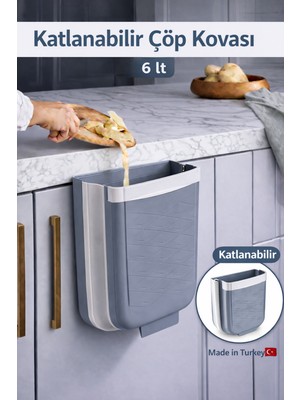 Genchome Homeware Katlanabilir Çöp Kovası 6 Lt - Askılı Dolap Kapağı Mutfak Çöp Kutusu - Yer Tasarruflu