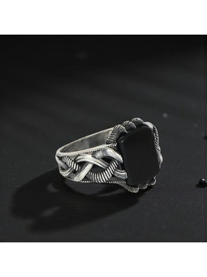 Mirari Jewelry Pençe Model Oniks Taşlı Erkek Yüzük | Premium 0,40 Mikron Gümüş Kaplama
