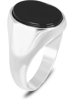 Mirari Jewelry Oval Oniks Taşlı Sade Model Erkek Yüzük | Premium 0,40 Mikron Gümüş Kaplama