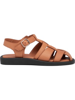 Tergan Kahverengi Hakiki Deri Kadın Sandalet - K25Y1SN68106-K68