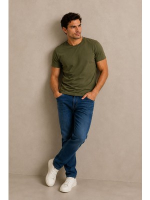 Le Touche Erkek Slim Fit Dar Kesim Likralı Vücuda Oturan Yumuşak Dokulu Bisiklet Yaka Tişört