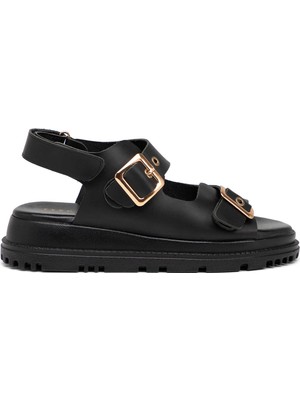 Tergan Siyah Hakiki Deri Kadın Sandalet - K25Y1SN67990-A23