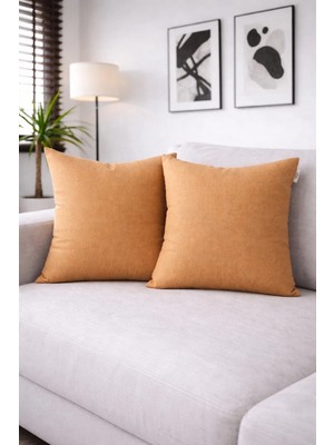Goccia Home 4'lü Kırlent Kılıfı Keten Görünümlü Soft Koltuk Sırt Hediyelik Punch Yapılabilir Camel