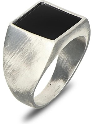 Mirari Jewelry Minimal Kare Oniks Erkek Yüzük | Premium 0,40 Mikron Gümüş Kaplama