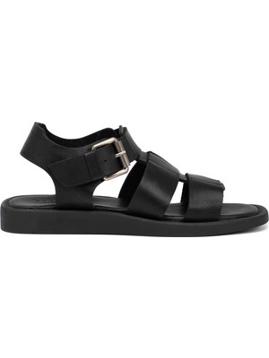 Tergan Siyah Hakiki Deri Kadın Sandalet - K25Y1SN68107-A23