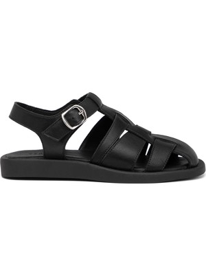 Tergan Siyah Hakiki Deri Kadın Sandalet - K25Y1SN68106-A23