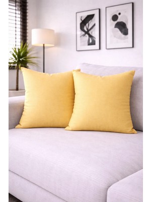 Goccia Home 4'lü Kırlent Kılıfı Keten Görünümlü Soft Koltuk Sırt Hediyelik Punch Yapılabilir Sari