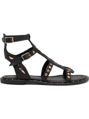 Tergan Siyah Hakiki Deri Kadın Sandalet - K25Y1SN68074-A23