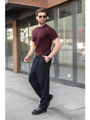 Madmext Mürdüm Bisiklet Yaka Regular Fit Triko Erkek Tişört E7487
