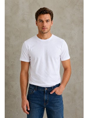Le Touche Erkek Slim Fit Dar Kesim Likralı Vücuda Oturan Yumuşak Dokulu Bisiklet Yaka Tişört