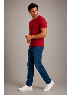 Le Touche Erkek Slim Fit Dar Kesim Likralı Vücuda Oturan Yumuşak Dokulu Bisiklet Yaka Tişört