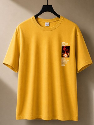 Wear Beach Baskılı Oversize Basic Sarı T-Shirt