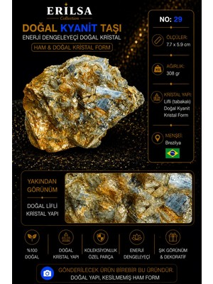 Erilsa Sertifikalı Doğal Kyanit Taşı Ham Kristal Kaya Koleksiyonluk Taş No 29