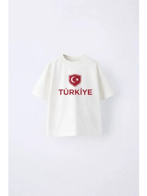 Connemara Türkiye Baskılı Oversize Çocuk Tişört – World Cup Temalı Pamuklu Kısa Kollu T-Shirt Dünya Kupası