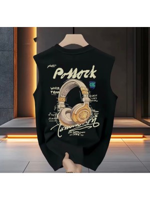 Nigrum Pardus Nıgrum Pardus Yeni Sezon Dj Kulaklık Sırt Baskılı %100 Pamuk Erkek Çocuk Kolsuz T-Shirt