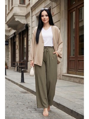Md Beli Lastikli Cepli Tensel Pantolon Haki